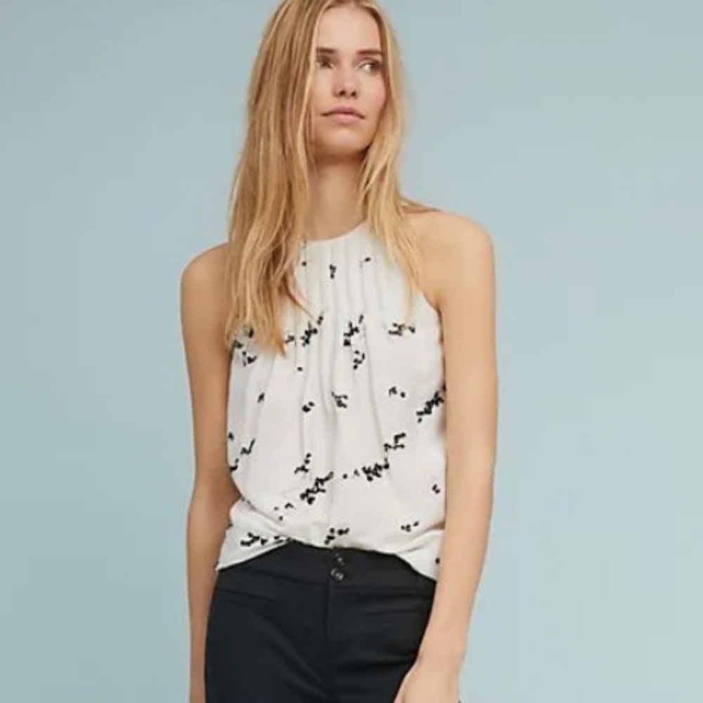 Anthropologie White and Black Sleeveless Top